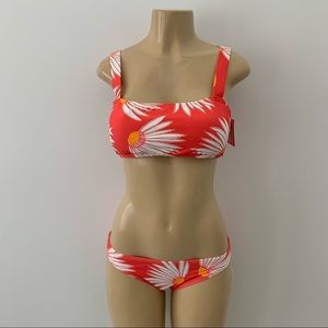 New Kate Spade Falling Flower Bikini Sz L Lychee Floral Square Neck 2-piece